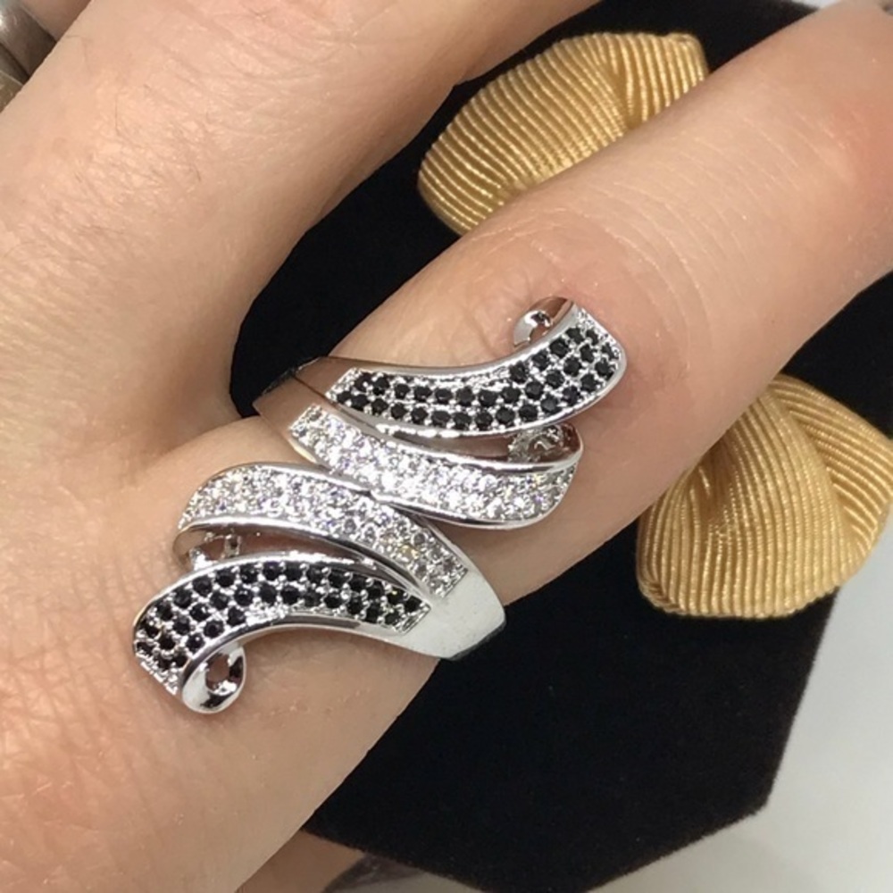 Black cz and white sapphire ring